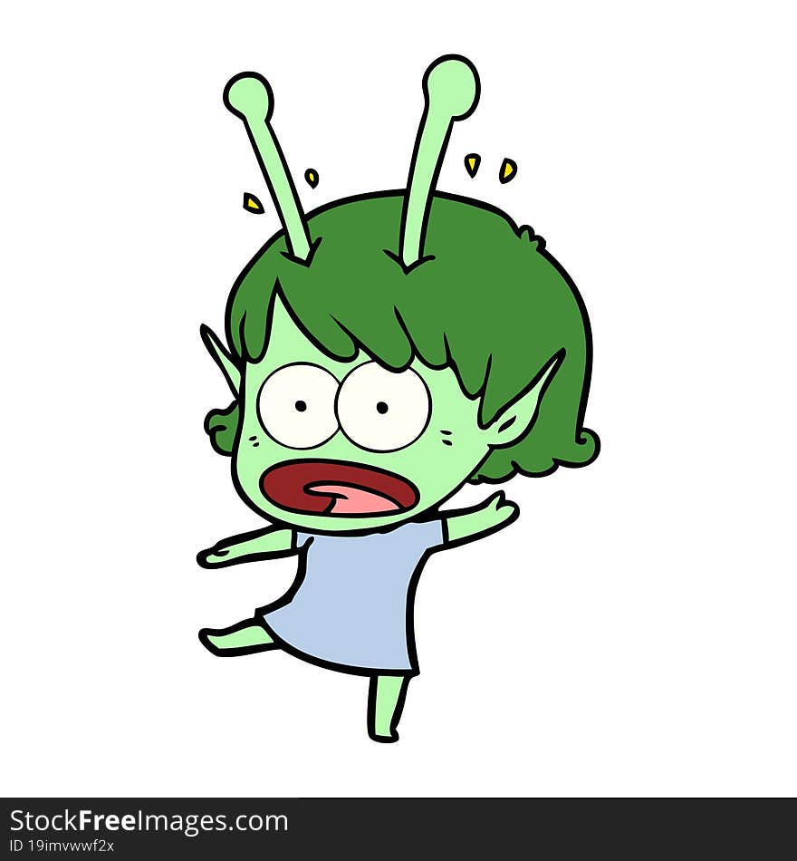 cartoon shocked alien girl. cartoon shocked alien girl