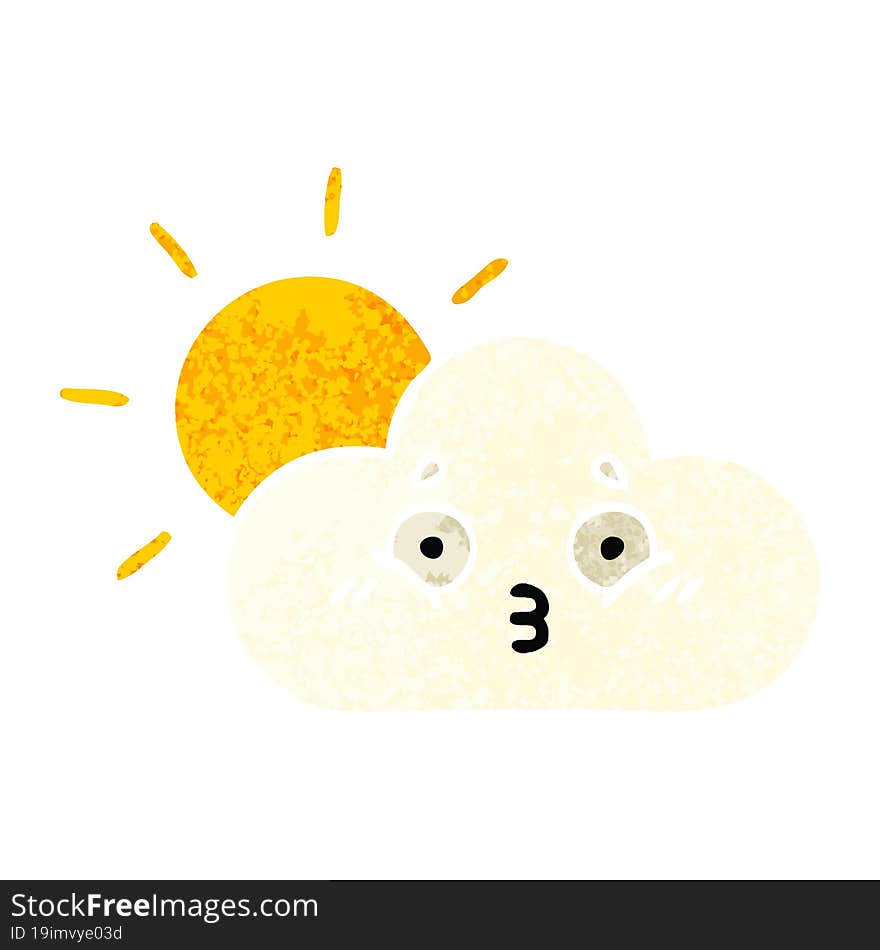 retro illustration style cartoon sunshine and cloud