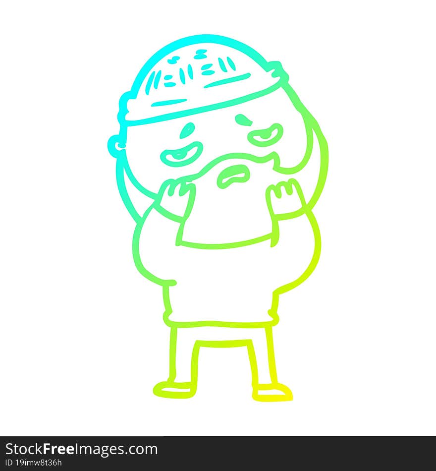 cold gradient line drawing of a cartoon worried man with beard