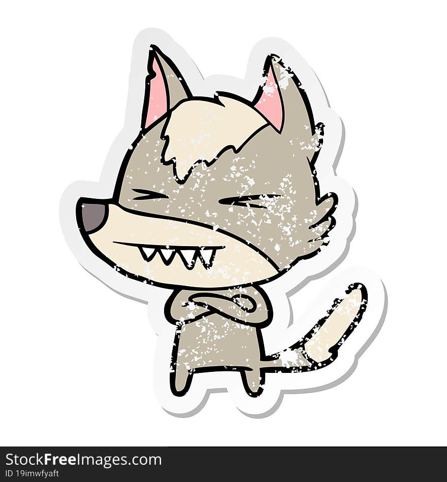 distressed sticker of a angry wolf cartoon