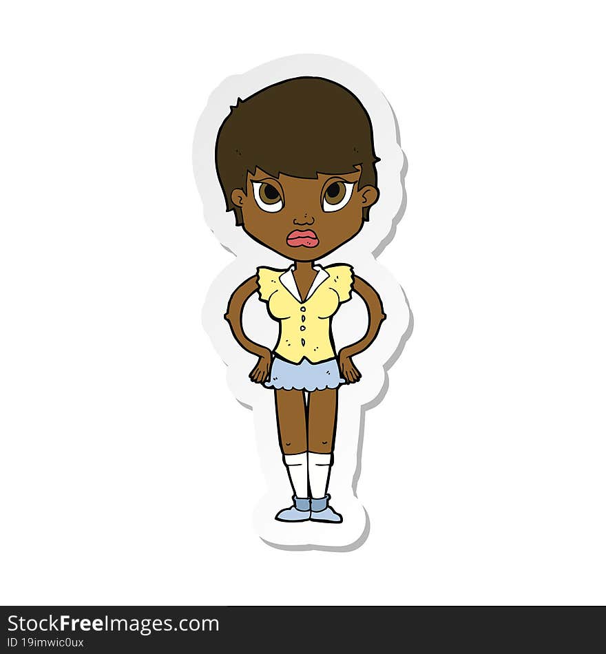 Sticker Of A Cartoon Annoyed Girl