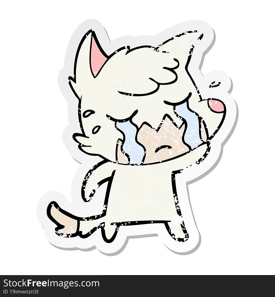 Distressed Sticker Of A Crying Fox Cartoon