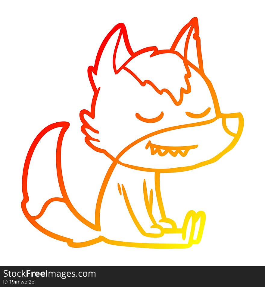 warm gradient line drawing friendly cartoon wolf sitting down