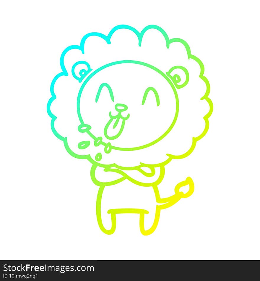 Cold Gradient Line Drawing Happy Cartoon Lion