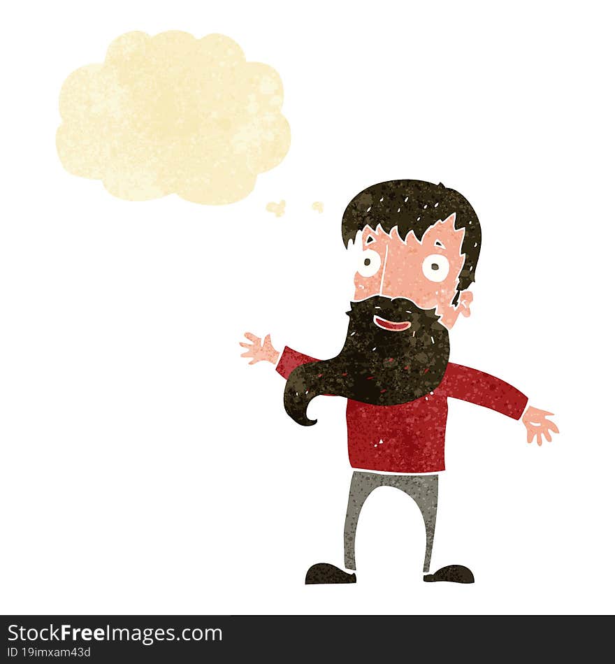 cartoon man with beard waving with thought bubble