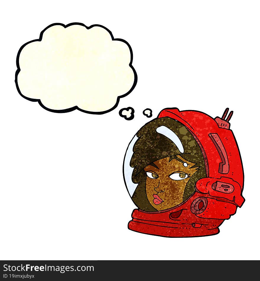 cartoon female astronaut with thought bubble