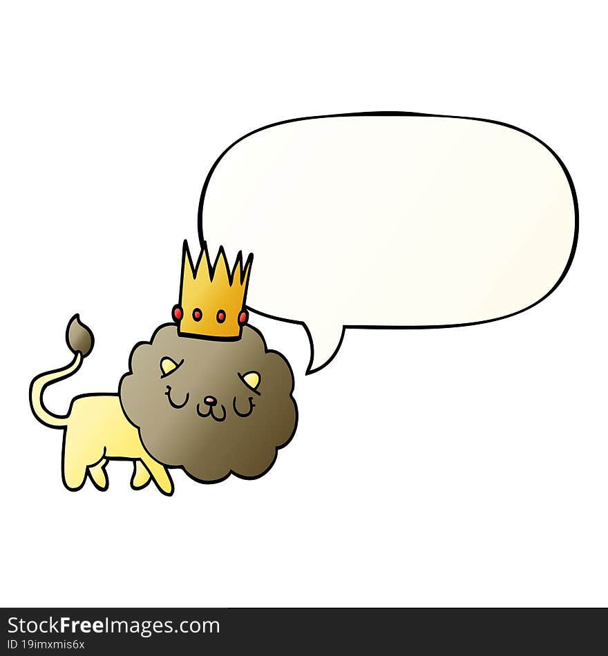 cartoon lion and crown and speech bubble in smooth gradient style