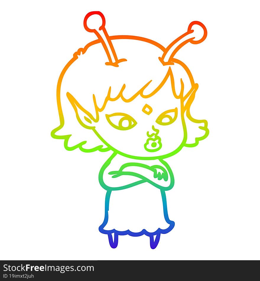 rainbow gradient line drawing pretty cartoon alien girl