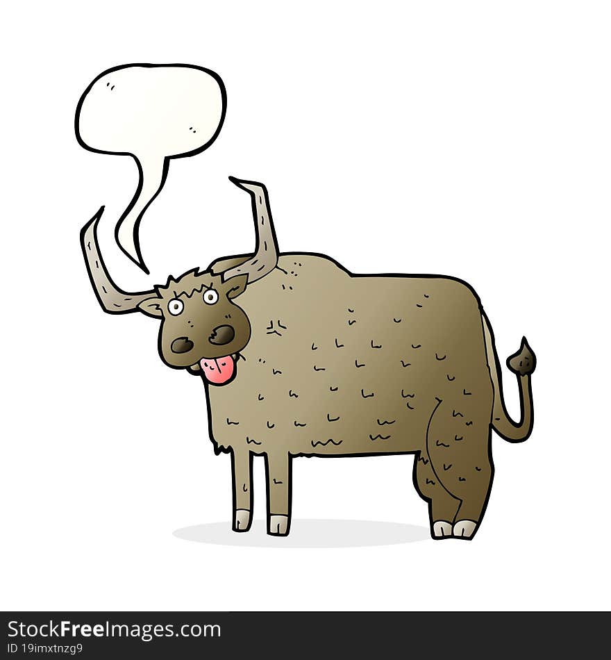 cartoon hairy cow with speech bubble