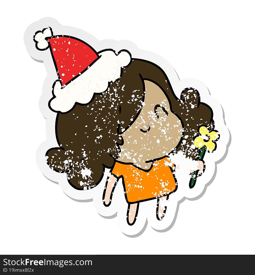 christmas distressed sticker cartoon of kawaii girl