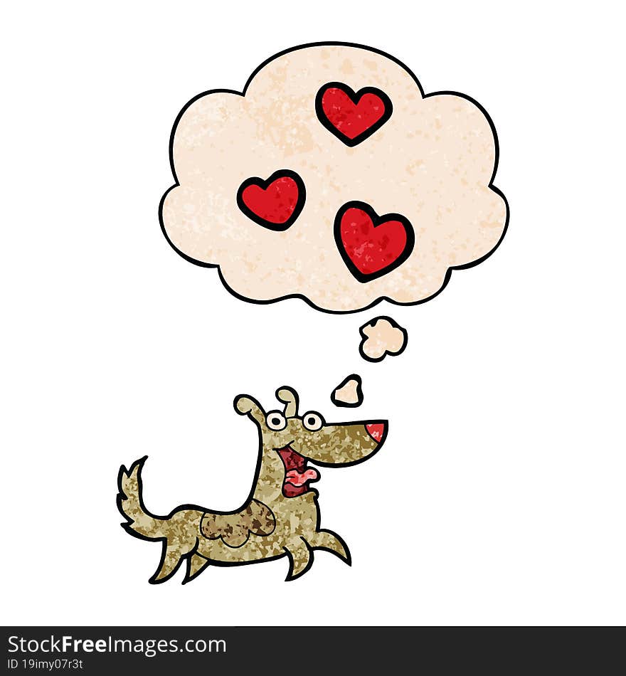 cartoon dog with love hearts with thought bubble in grunge texture style. cartoon dog with love hearts with thought bubble in grunge texture style