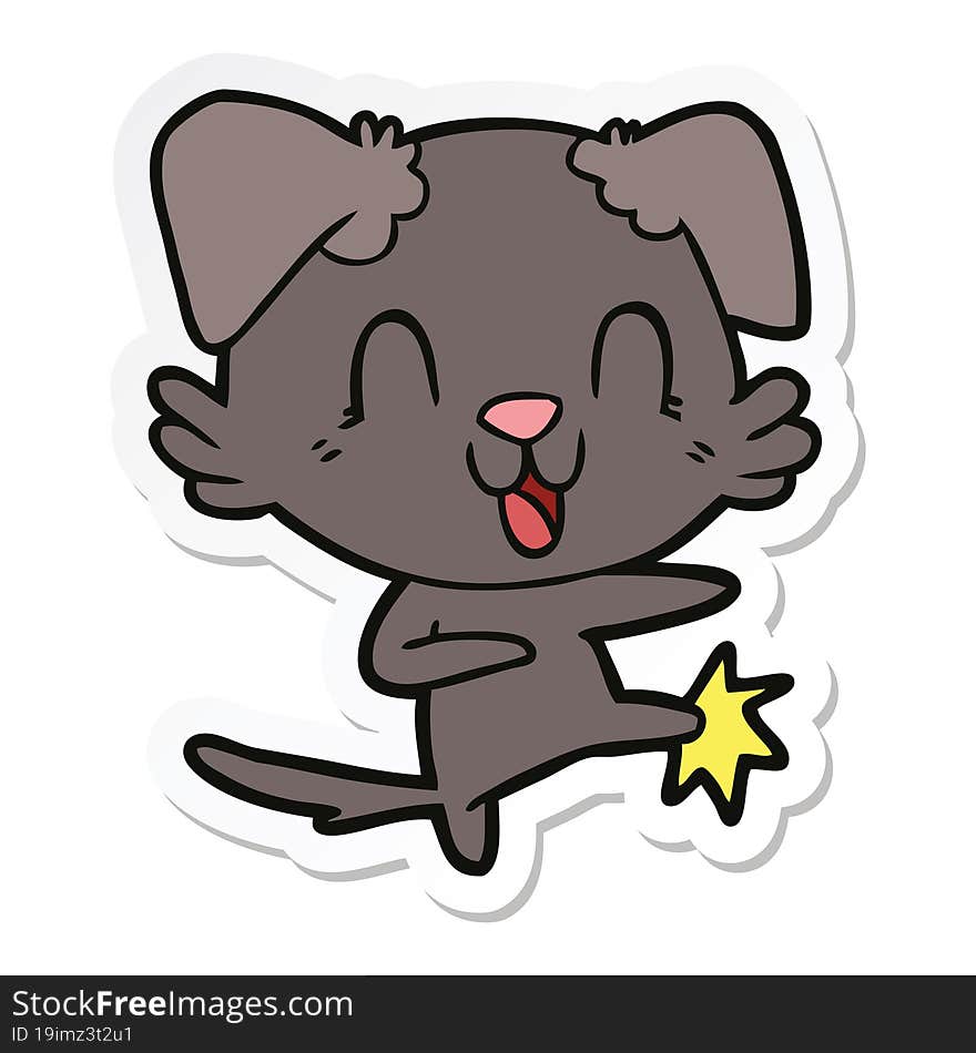 sticker of a laughing cartoon dog