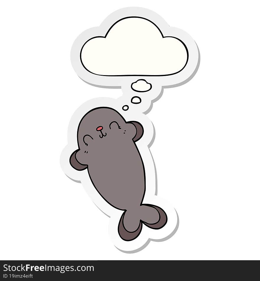 Cartoon Seal And Thought Bubble As A Printed Sticker