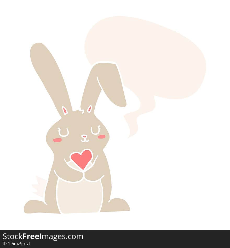 cartoon rabbit in love and speech bubble in retro style