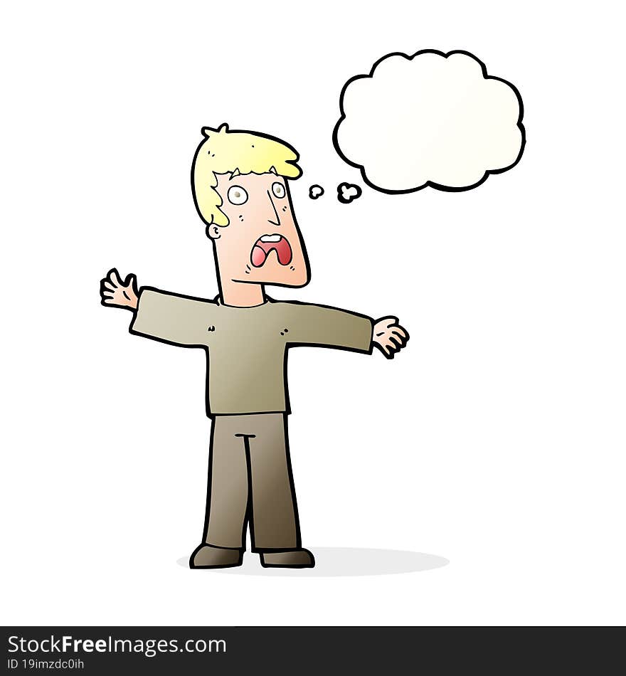 cartoon frightened man with thought bubble