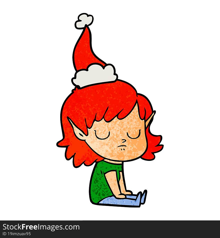 textured cartoon of a elf girl wearing santa hat