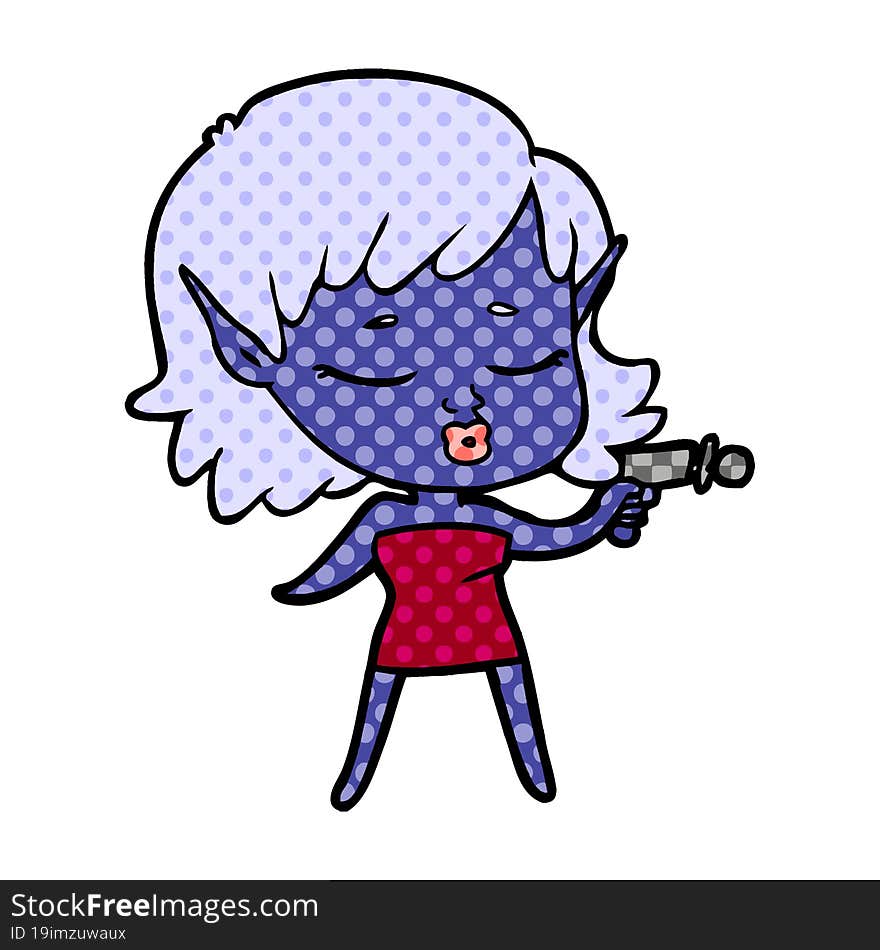 pretty cartoon alien girl with ray gun. pretty cartoon alien girl with ray gun