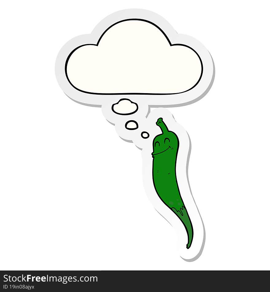 cartoon chili pepper and thought bubble as a printed sticker