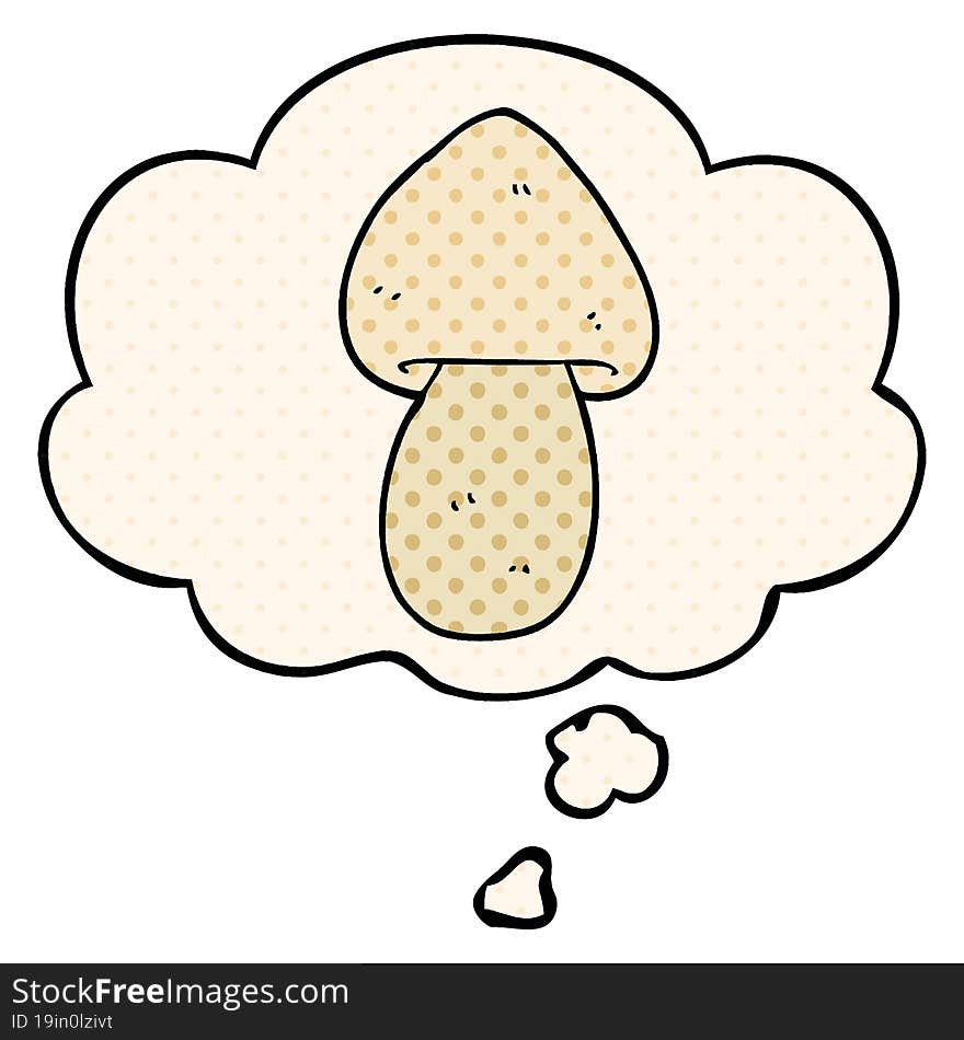 cartoon mushroom with thought bubble in comic book style