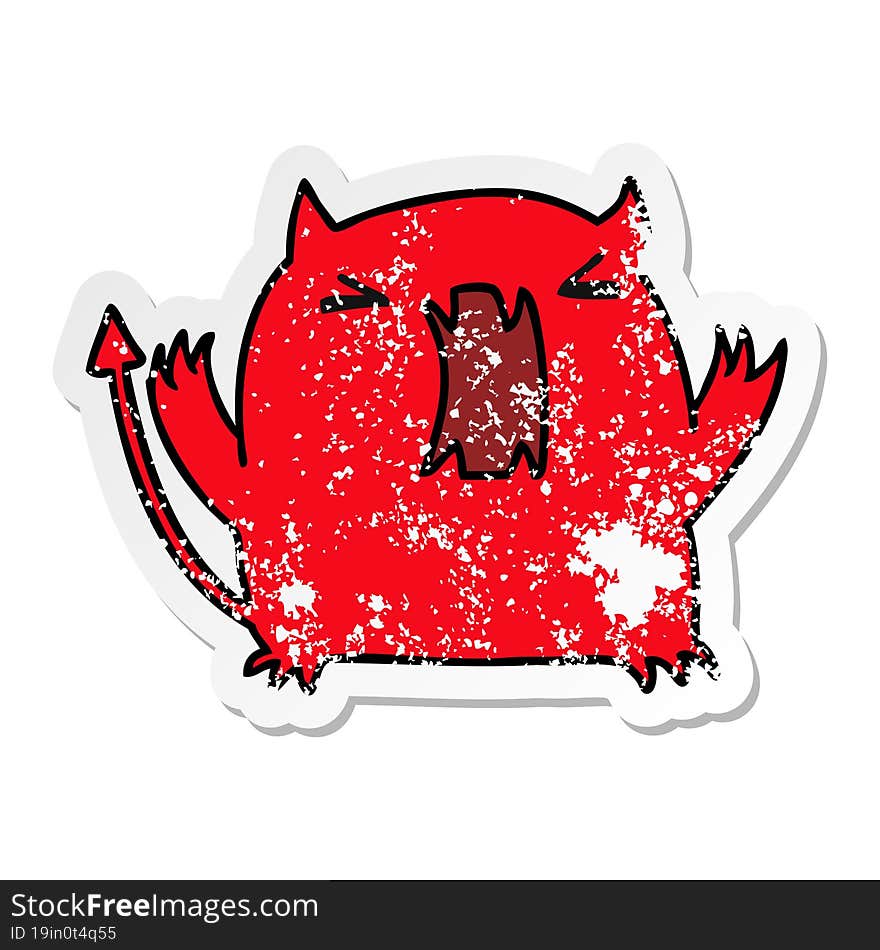 distressed sticker cartoon of a cute kawaii devil