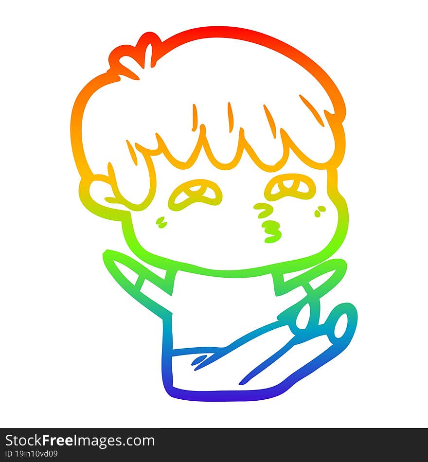 rainbow gradient line drawing of a cartoon curious man