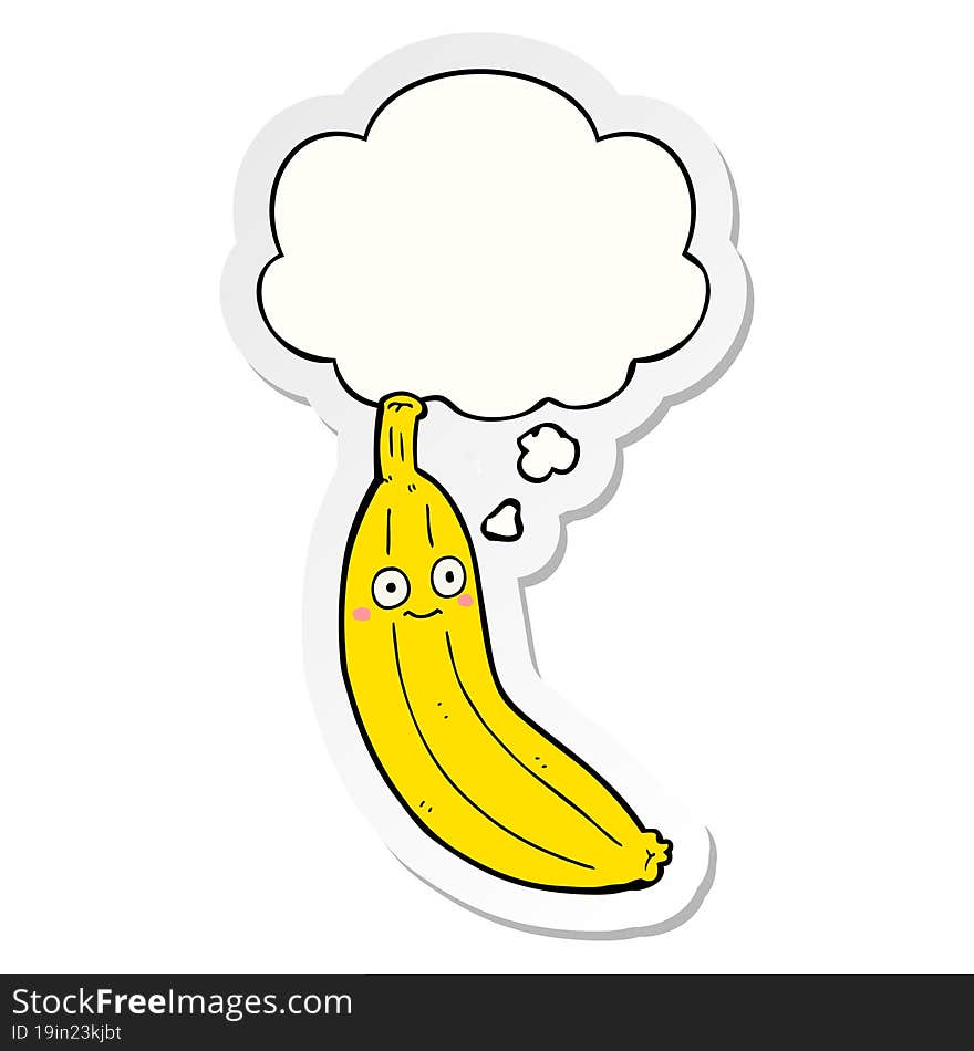 cartoon banana and thought bubble as a printed sticker