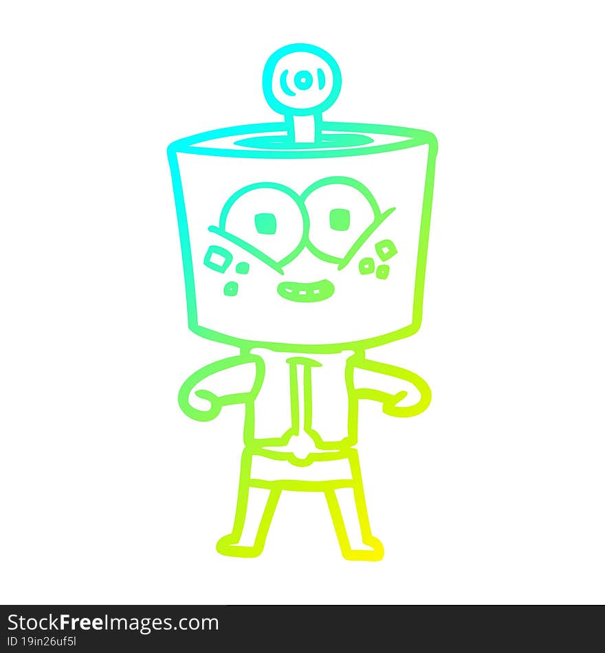 cold gradient line drawing of a happy cartoon robot