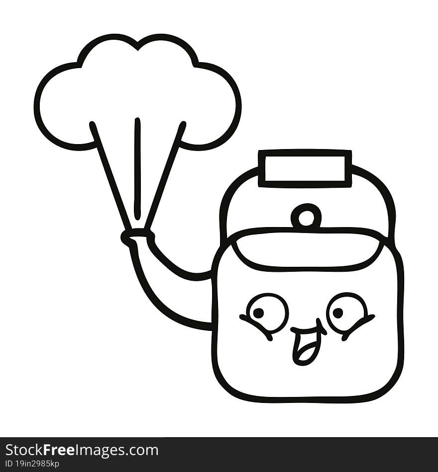 line drawing cartoon steaming kettle