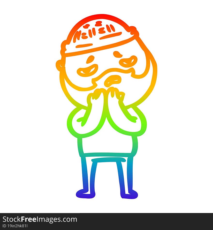 rainbow gradient line drawing cartoon worried man with beard