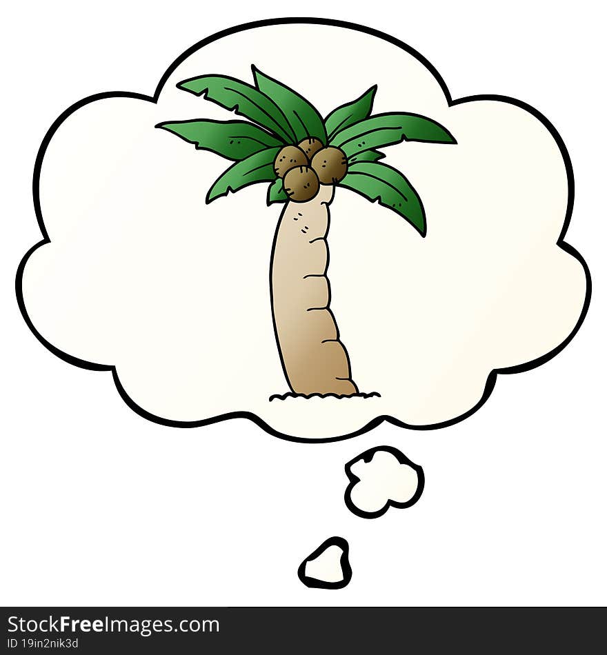 cartoon palm tree and thought bubble in smooth gradient style