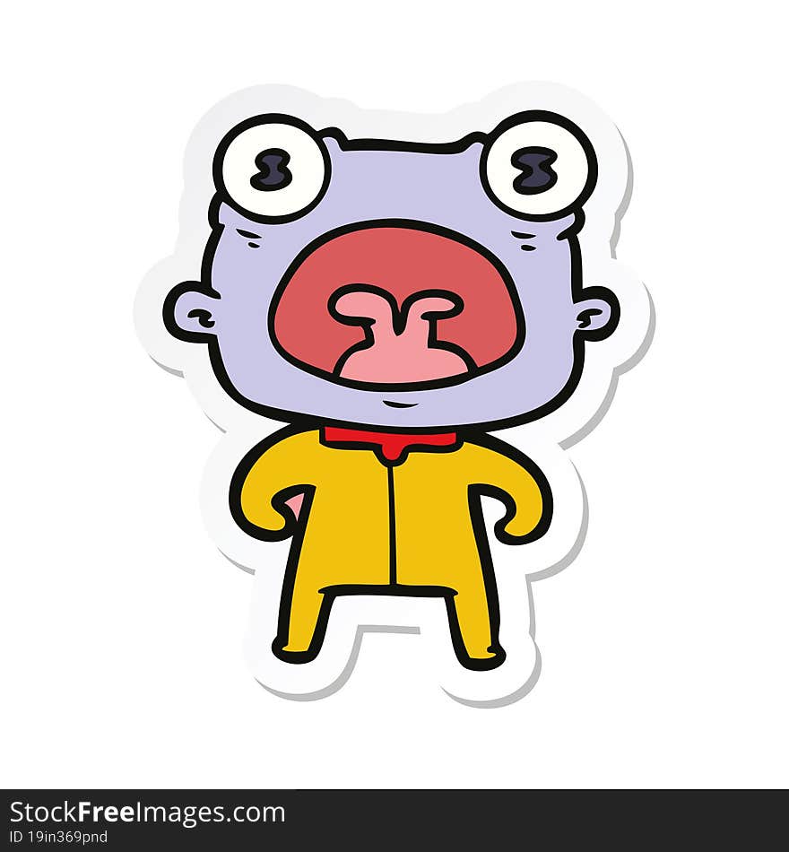 Sticker Of A Cartoon Weird Alien Shouting