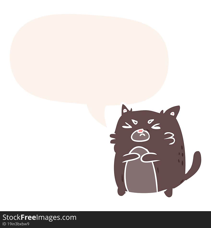 Cartoon Angry Cat And Speech Bubble In Retro Style