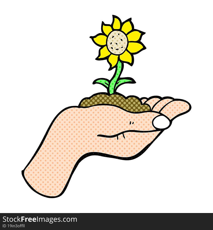 Cartoon Flower Growing In Palm Of Hand