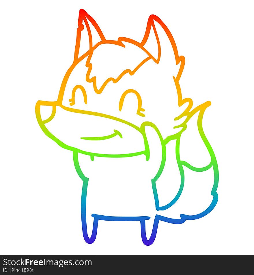 rainbow gradient line drawing friendly cartoon wolf