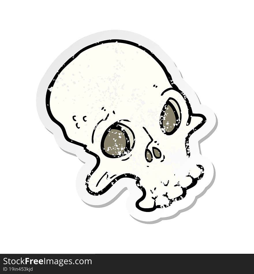 retro distressed sticker of a cartoon spooky skull