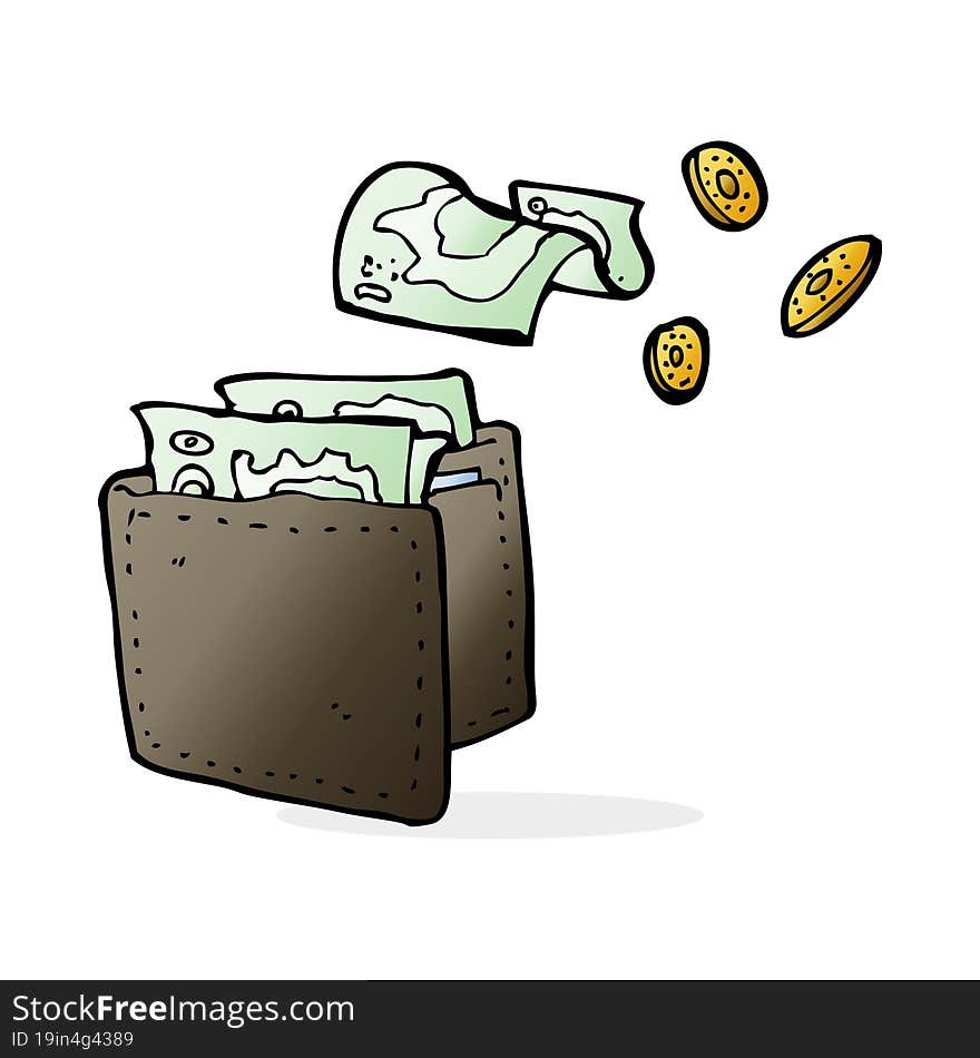 cartoon wallet spilling money