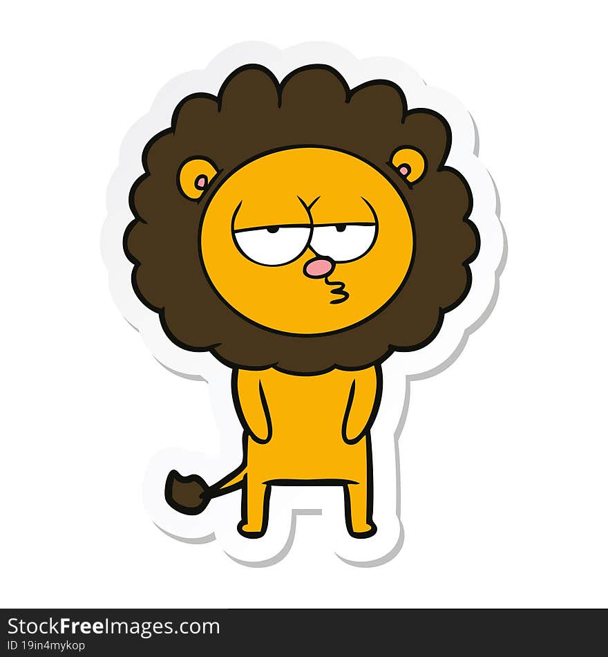 sticker of a cartoon tired lion