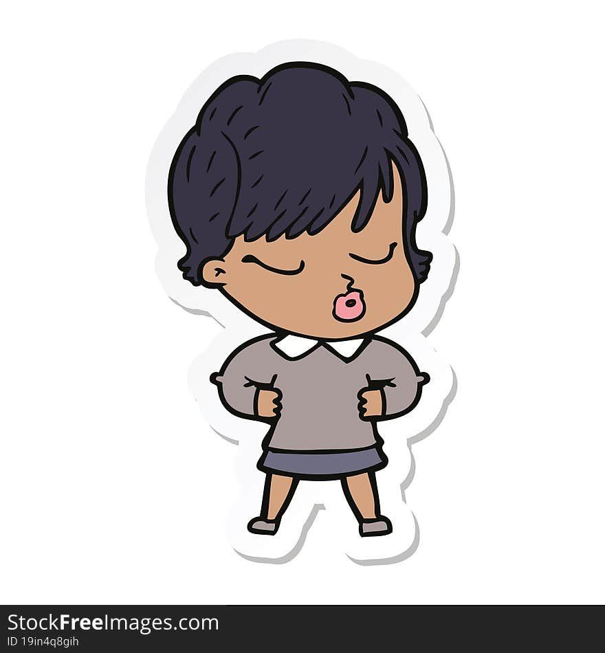 sticker of a cartoon woman with eyes shut