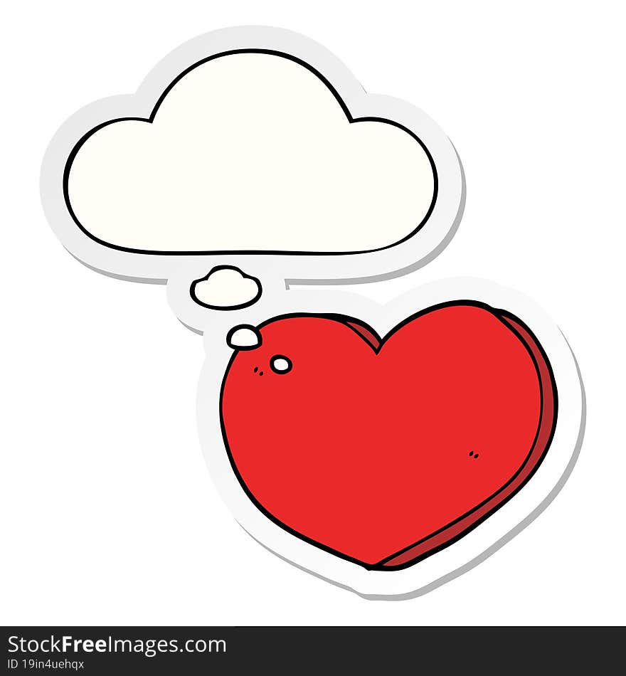 cartoon love heart with thought bubble as a printed sticker