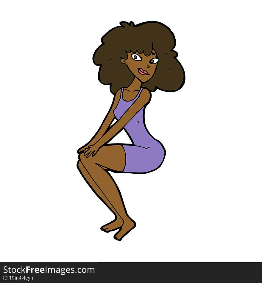 Cartoon Sitting Woman In Dress