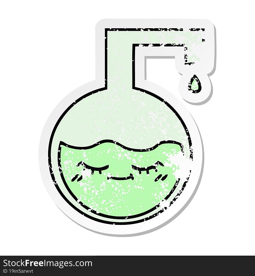 distressed sticker of a cute cartoon science experiment