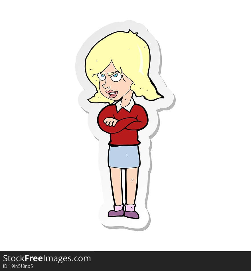 sticker of a cartoon angry woman