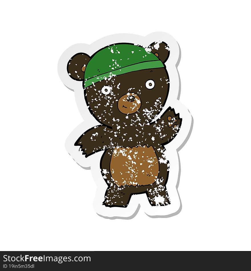 retro distressed sticker of a cute cartoon black bear