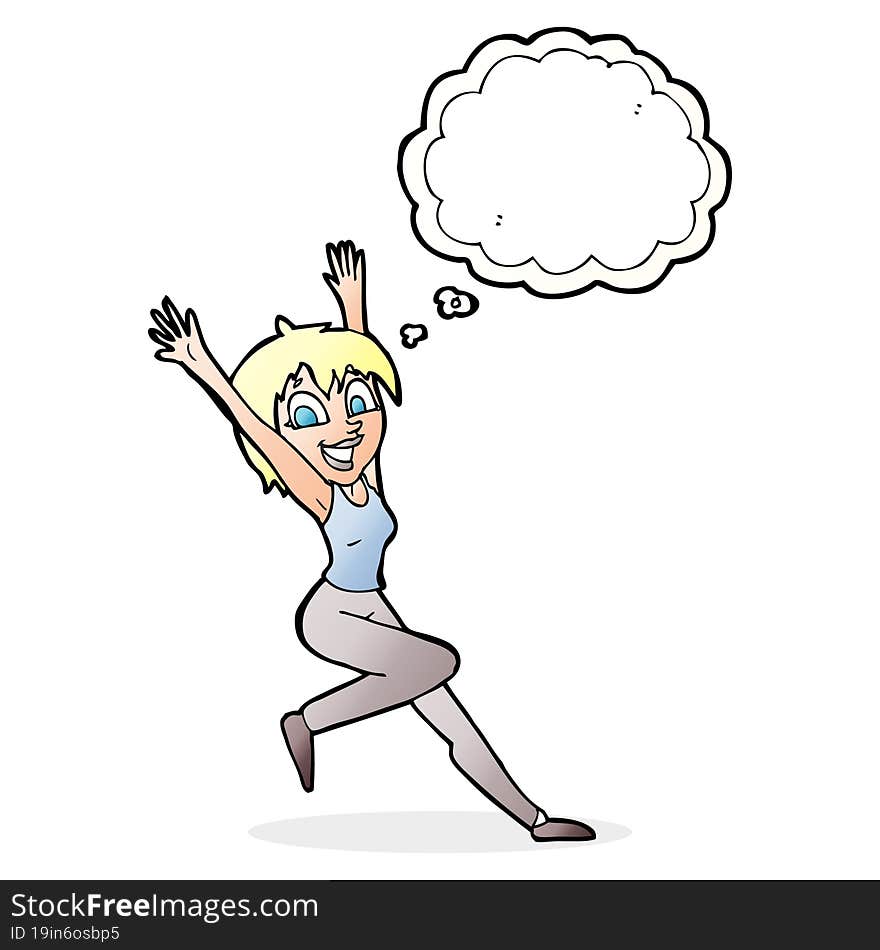 cartoon excited woman with thought bubble