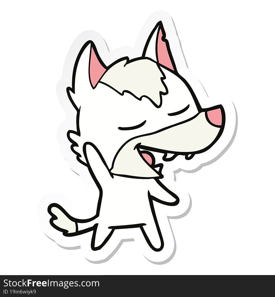 sticker of a cartoon wolf laughing