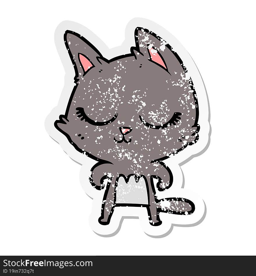 distressed sticker of a calm cartoon cat