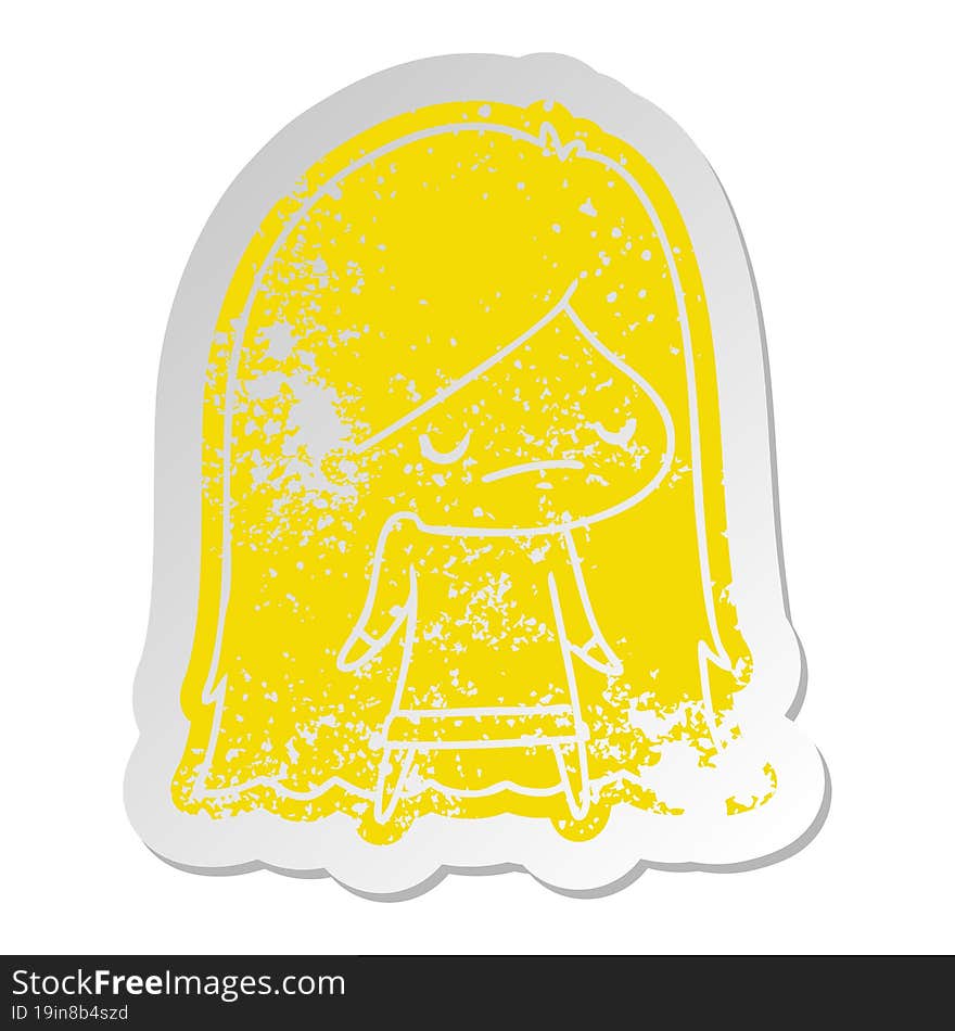 distressed old sticker of a cute kawaii girl