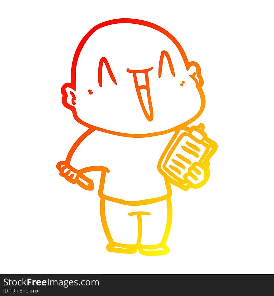 warm gradient line drawing of a happy cartoon bald man