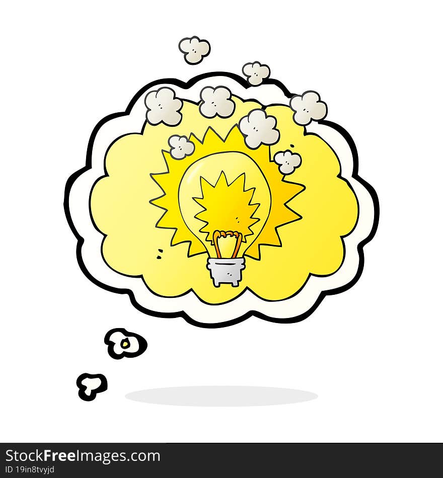 freehand drawn thought bubble cartoon light bulb shining