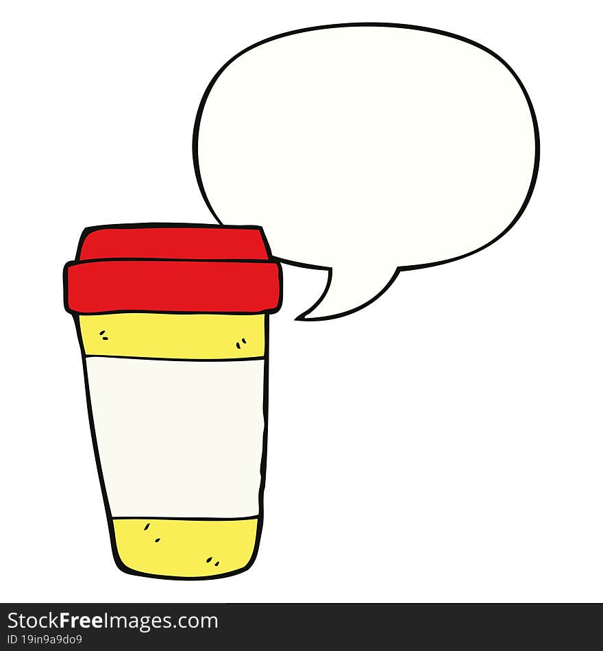 cartoon coffee cup and speech bubble